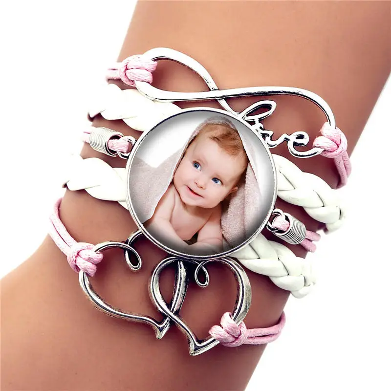 Кожаный браслет ручной работы на заказ фото вашего ребенка мамы папы внука