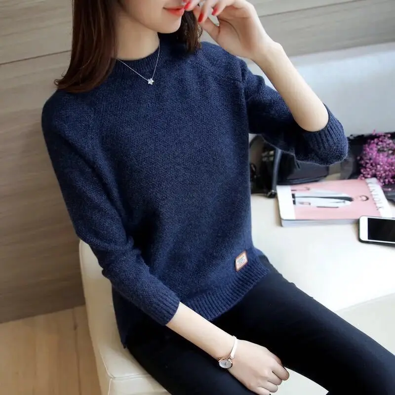 

2019 Autumn Women Sweater Pullover Basic Rib Knitted Cotton Tops Solid Crew Neck Essential Jumper Long Sleeve Pullover Sweaters