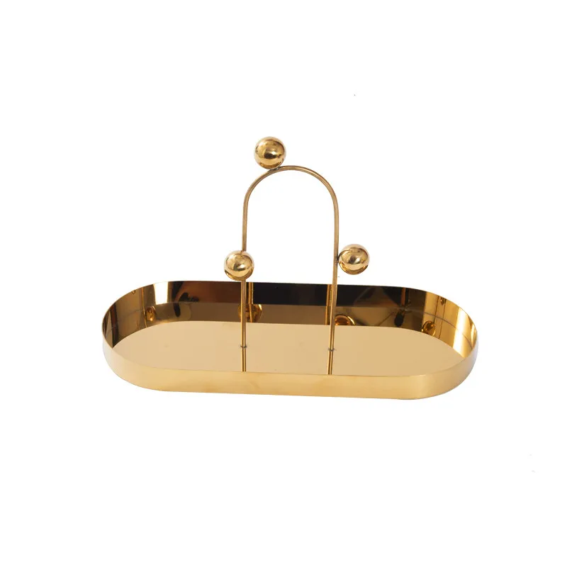 

Modern Nordic Luxury Gold Plating Metal Jewelry Oval Plate Dessert Fruit Storage Hotel Serving Tray Creative Home Decoration