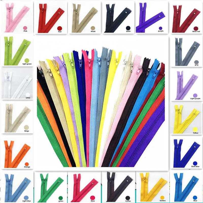

20Pcs 3# 10Cm-25CM (4-10 Inches) Closed Nylon Coil Zipper Tailor Sewing Process Are Available Zippers Bulk