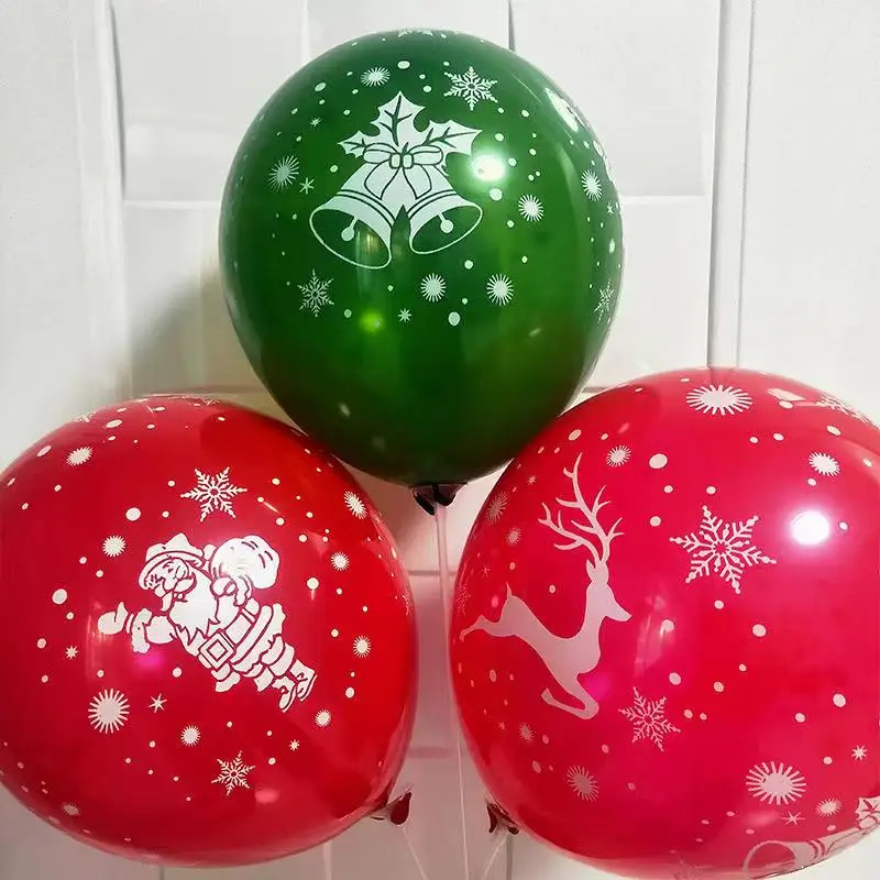 

10 Pcs Christmas Latex Balloon 12 inch Christmas Decorations Xmas Pattern Balloon Festival Party Decoration Red Green Balloon