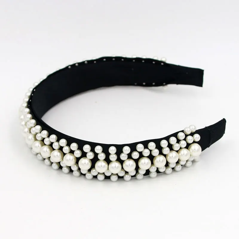 Барокко широкой лентой тиара Головные уборы Ретро Искусственный белый жемчуг