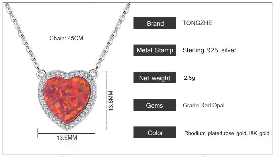 TONGZHE белый золотой цвет сердце опал кулон ожерелье для женщин роскошный Кристалл
