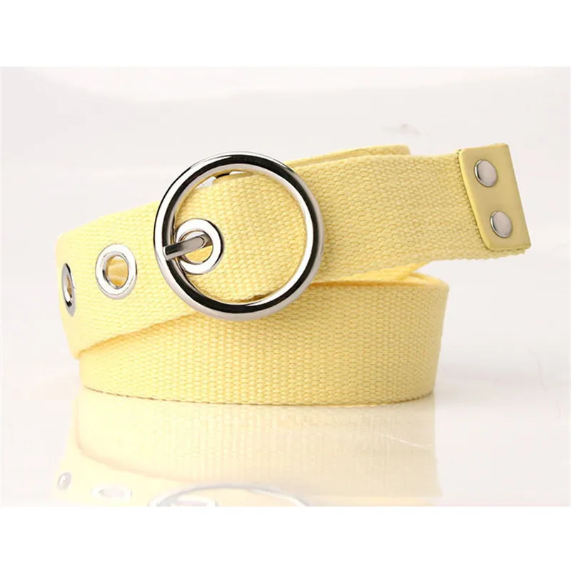 Punk Canvas Belt Female Unisex Round Ring Metal Buckle Jeans Decorative Band Street Casual Wild Long Student Waistband