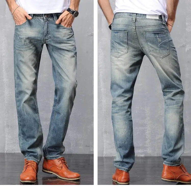 

New Arrivals Men's Fashion Biker Jeans Slim Fit Straight Denim Pants Distressed Trousers