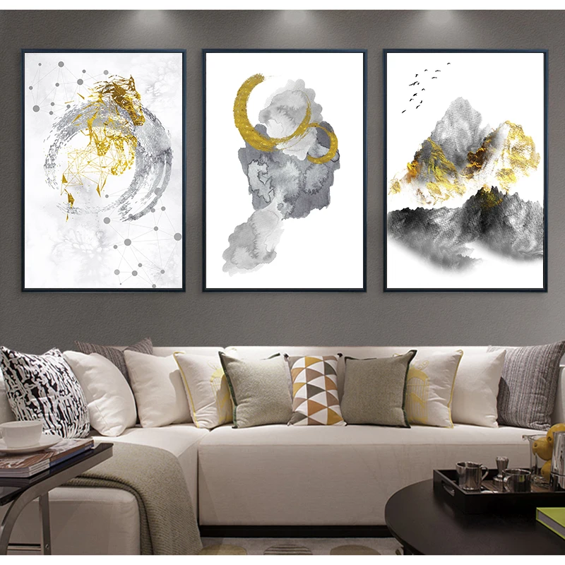 Плакаты с чернилами bstract настенные художественные картины на холсте золотой