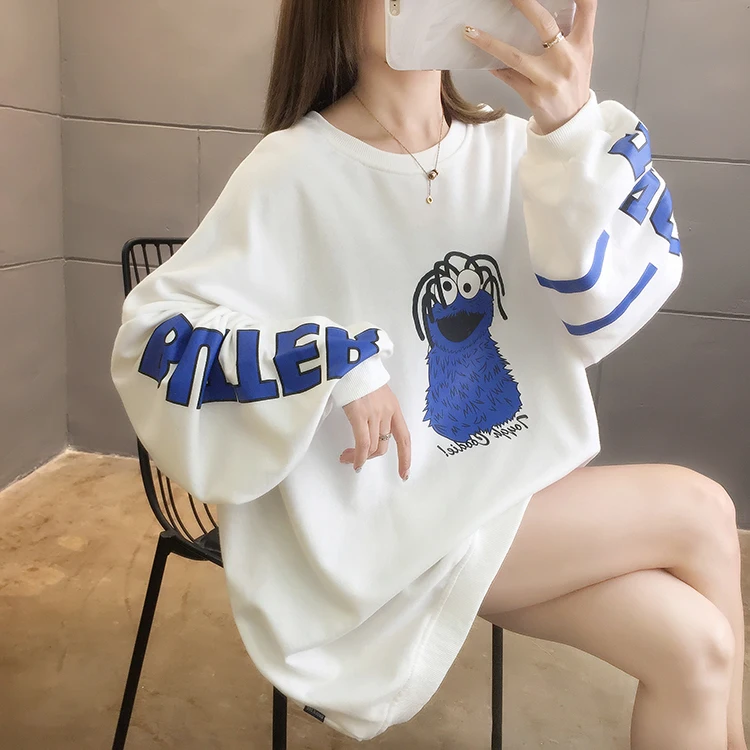 

Fall Long Sleeves Oversized Women Funny Cartoon Pattern Letter Print Sweater Loose Anime Pullover Women Clothing Tops Hoodies