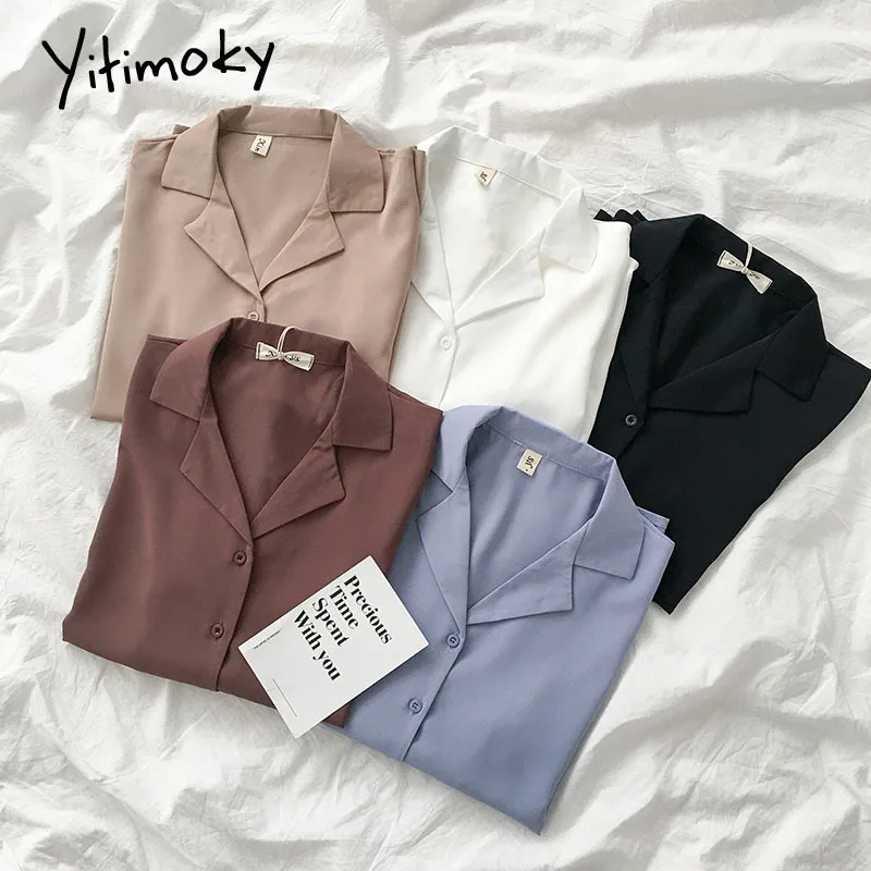 Yitimoky черная рубашка женская белая блузка с отложным воротником Синяя хаки 2021