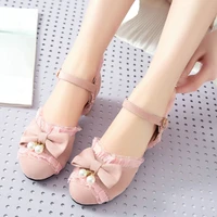 coolulu sweet style women lolita shoes mary jane mid heel women shoes pumps buckle ladies lace pumps with pearl size 32 44