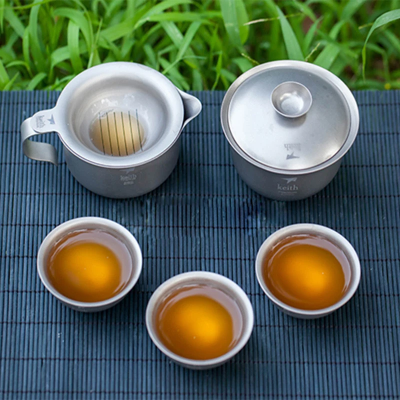

Portable Tea set include 1 Teapot 3 Teacups Beautiful and easy teapot kettle,Chinese Travel Titanium Portable Teaset Gaiwan