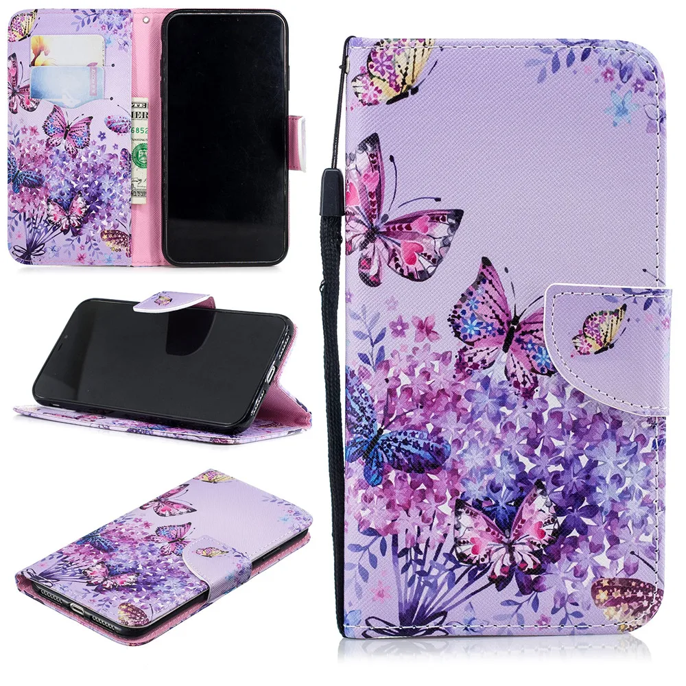 Стильный чехол для телефона с рисунком, чехол для iPhone 11 Pro X XS MAX XR 5 5S 6 6S 7 8 Plus, кожаный чехол-кошелек с ремешком