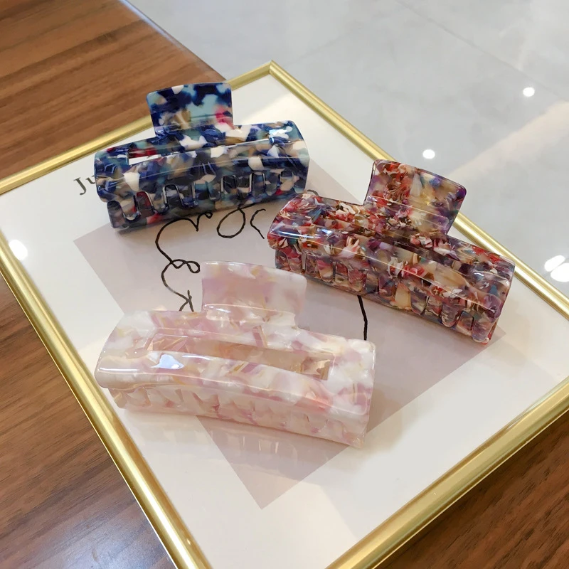 

New Fashion Women Floral Large Size Rectangle Acrylic Hair Clip Multiple Colorful Geometry Hair Crab Hair Claws For Girls