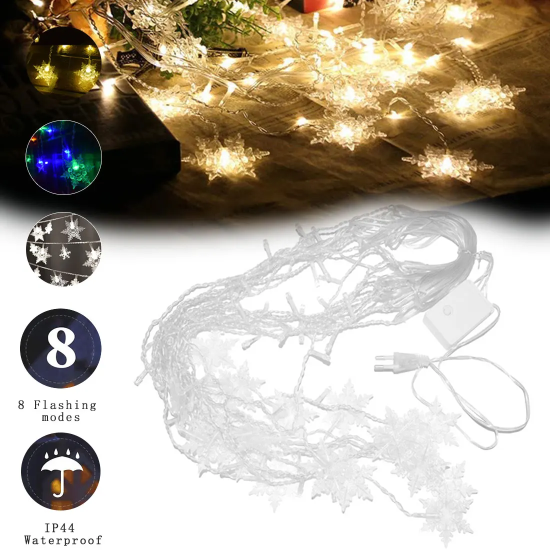 

СВЕТОДИОДНАЯ Гирлянда 50/60/70 см, рождественсветильник свет в виде снежинки-бабочки, 8 режимов, водонепроницаемый светильник для комнатного д...