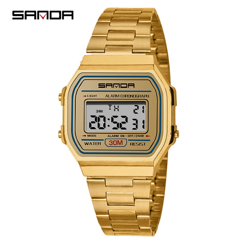 Часы наручные SANDA мужские светодиодные брендовые роскошные Цифровые модные