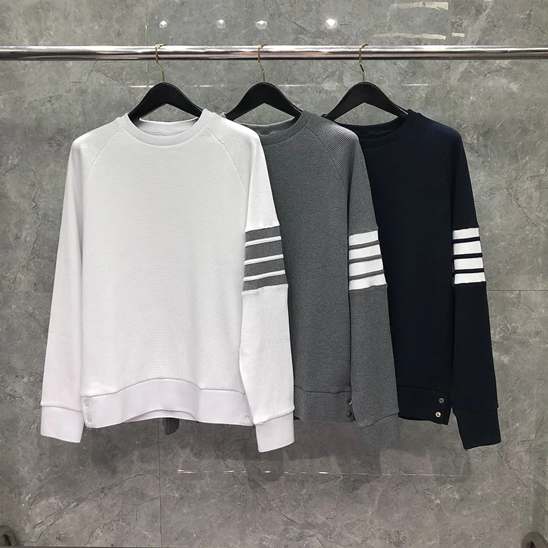 

TB THOM BULUO Fashion Brand Spring Autumn Casual Clothing Striped Cotton Jacket Men Sweatshirts O-Neck Waffle Sportswear Coat