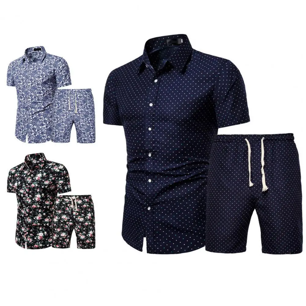 Conjunto de pantalones cortos con estampado Floral para hombre, camisa hawaiana y pantalones cortos, ropa de playa para vacaciones, conjunto de 2 piezas