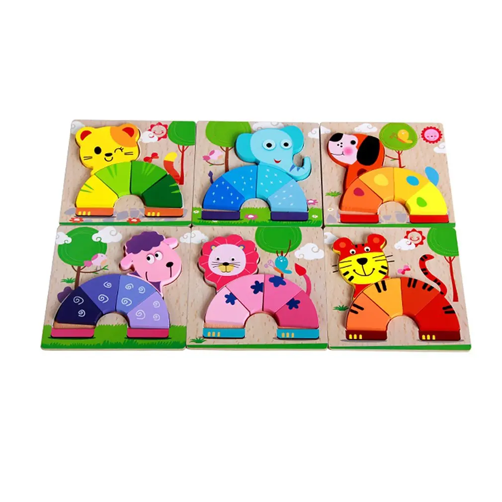 Cartoon Animal Three-dimensional Hand Grab Board Jigsaw Puzzle Wooden Toys For Child Kids Baby Early Educational Learning Toy | Игрушки и