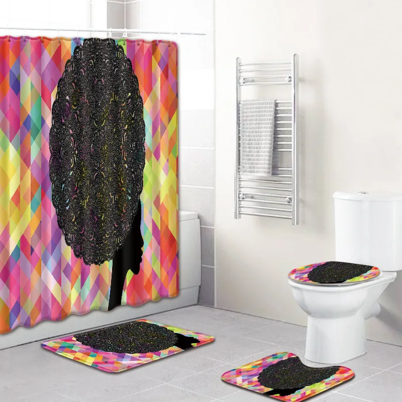 Comprare Moda Sexy Donna Africana Bagno Tappeto Stampa 3D Tappetino Antiscivolo Coperchio Coperchio Wc Bagno Tende Da Doccia Set 4 Pezzi Tappeti