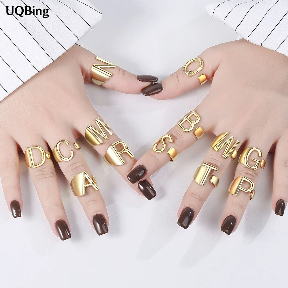 925 пробы серебро большие пустые A Z Письмо Регулируемый Открытие Кольца золотые