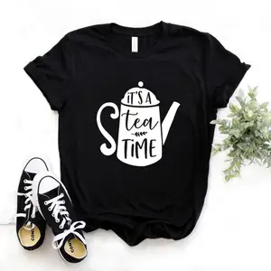 Женская футболка с принтом It's a Tea Time, хлопковая хипстерская забавная футболка, женская футболка Yong Girl, 6 цветов, верхняя футболка