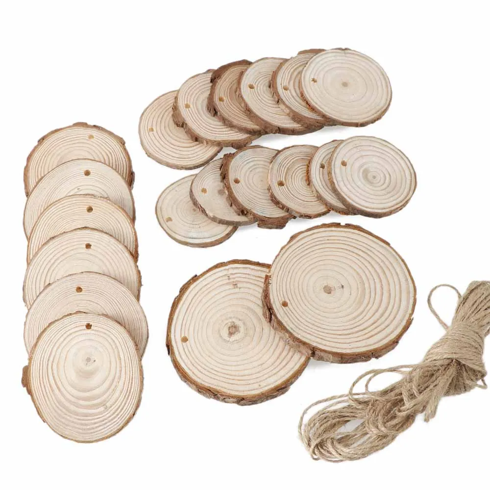 4-9CM Natural Round Wood Slices Circles With Hole Rope Crafts For Christmas Ornaments Decor DIY Kids Painting Decoration | Дом и сад