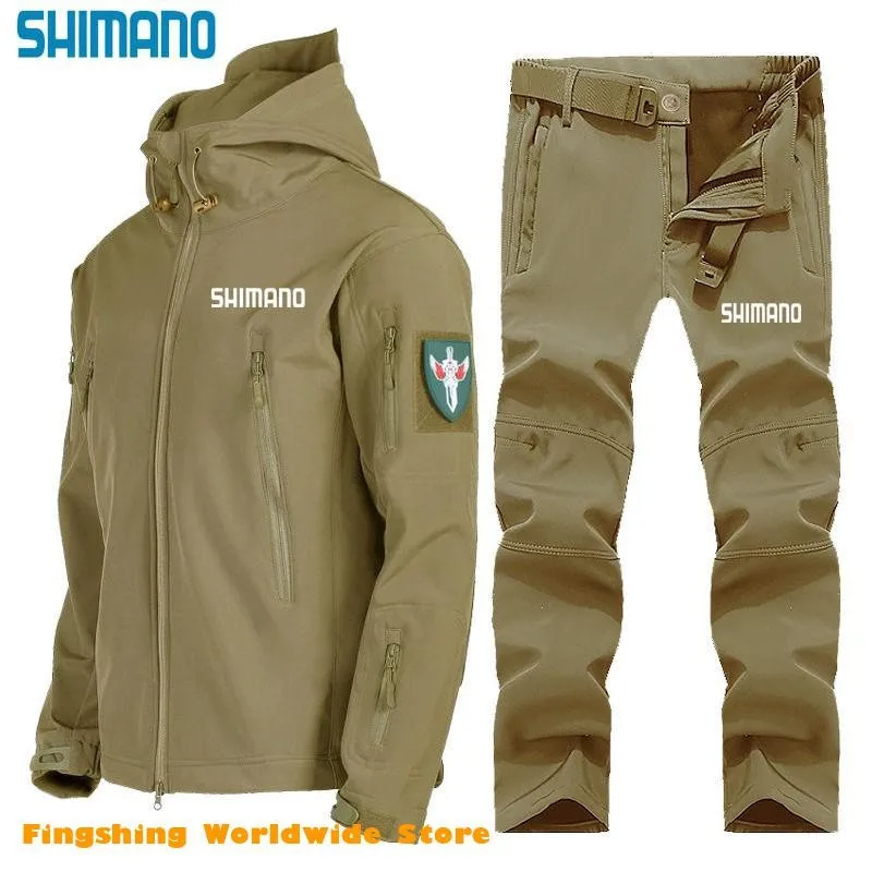 

Men Shimanos Fishing Suits Men Waterproof Windproof Fishing Jacket And Pants Outdoor Hooded Soft Shell Hiking Fishing Jerseys