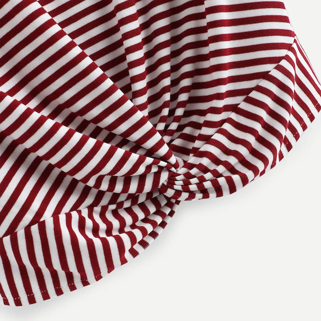 

Womens Short Sleeve Striped T Shirt Twisted Front Crop Tops T-shirt VogueSexy Woman Summer Shirt Tee Top Female T Shirt