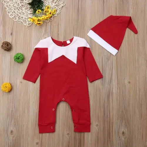 Новый рождественский комбинезон для младенцев мальчиков девочек красный