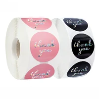 laser 500pcs thank you stickers for business gift packing sealing labels sticker round adhesive stationery sticker pink black