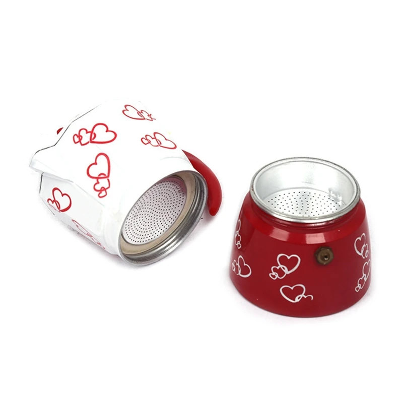 

150ml/300ml Red Heart Print Coffee Maker Aluminum Alloy Moka Pot Espresso Mocha Percolator Cafetera Filter For All Cooktops