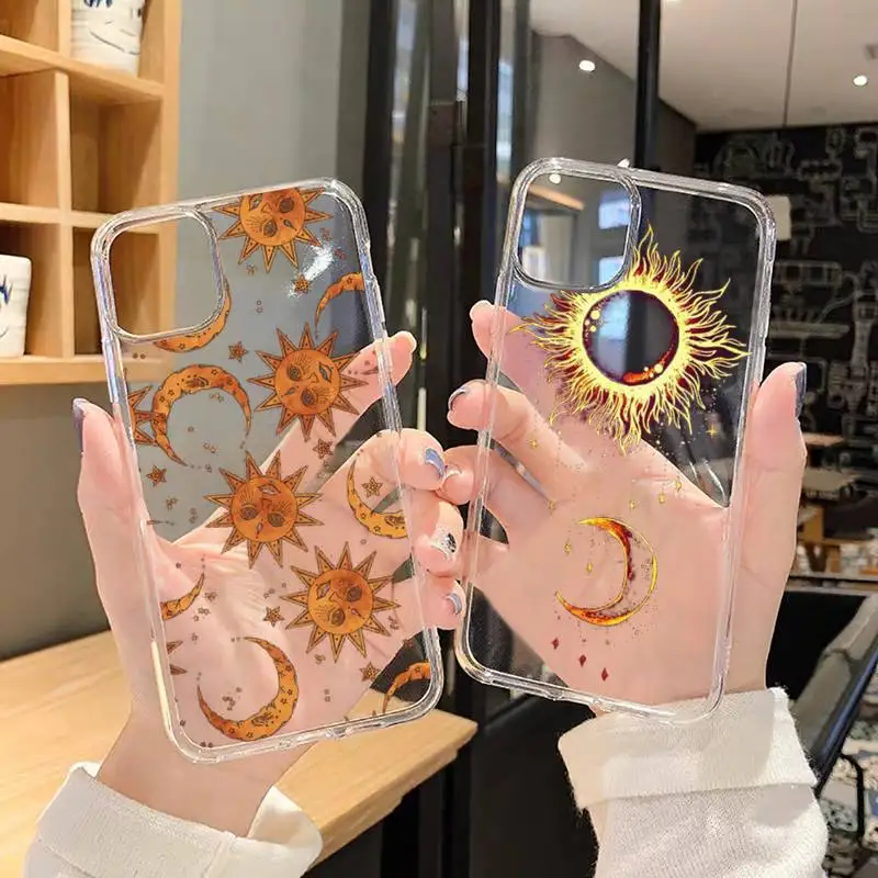 

Funny Sun Moon Face Phone Case For iphone 13 12 11 8 7 plus mini x xs xr pro max Transparent soft