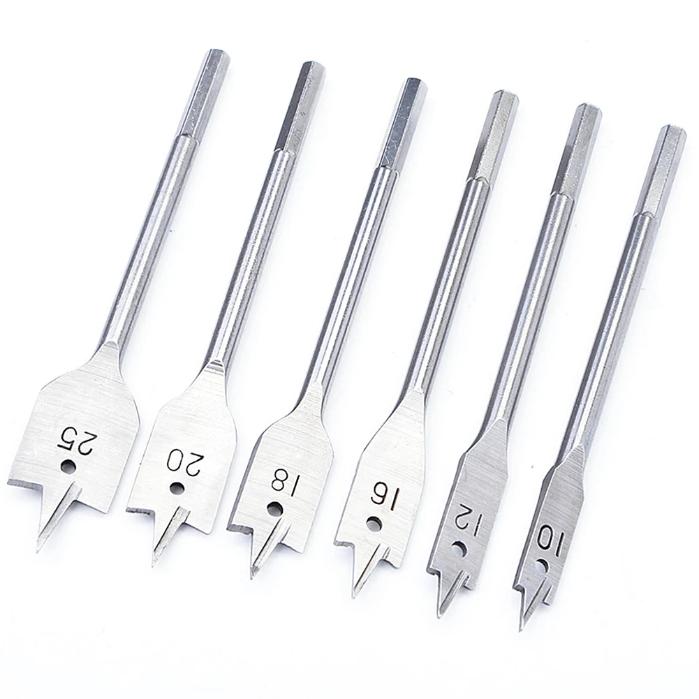 

6pcs 10mm-25mm High Carbon Steel Hex Shank Spade Bits Flat Boring Bit Wood Drill Bit Power Tools 10/ 12/ 16/ 18/ 20/ 25 mm