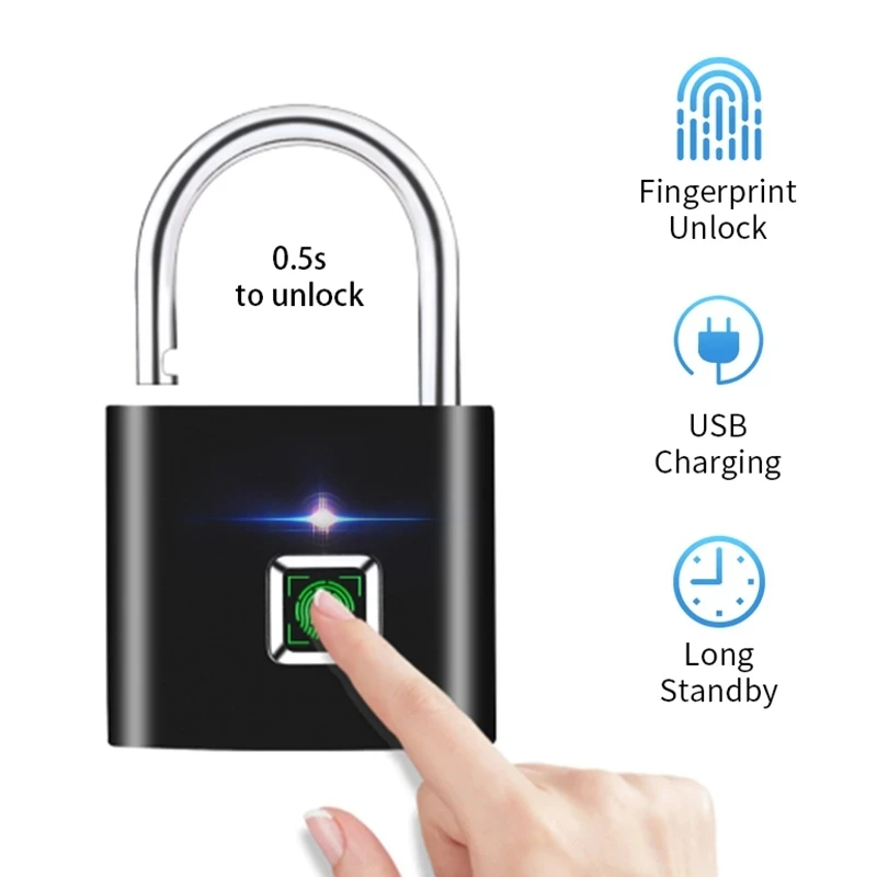 

Smart Home Fingerprint Lock Safe Padlock Door Lock Waterproof Keyless USB Rechargeable Zinc Alloy House Locks