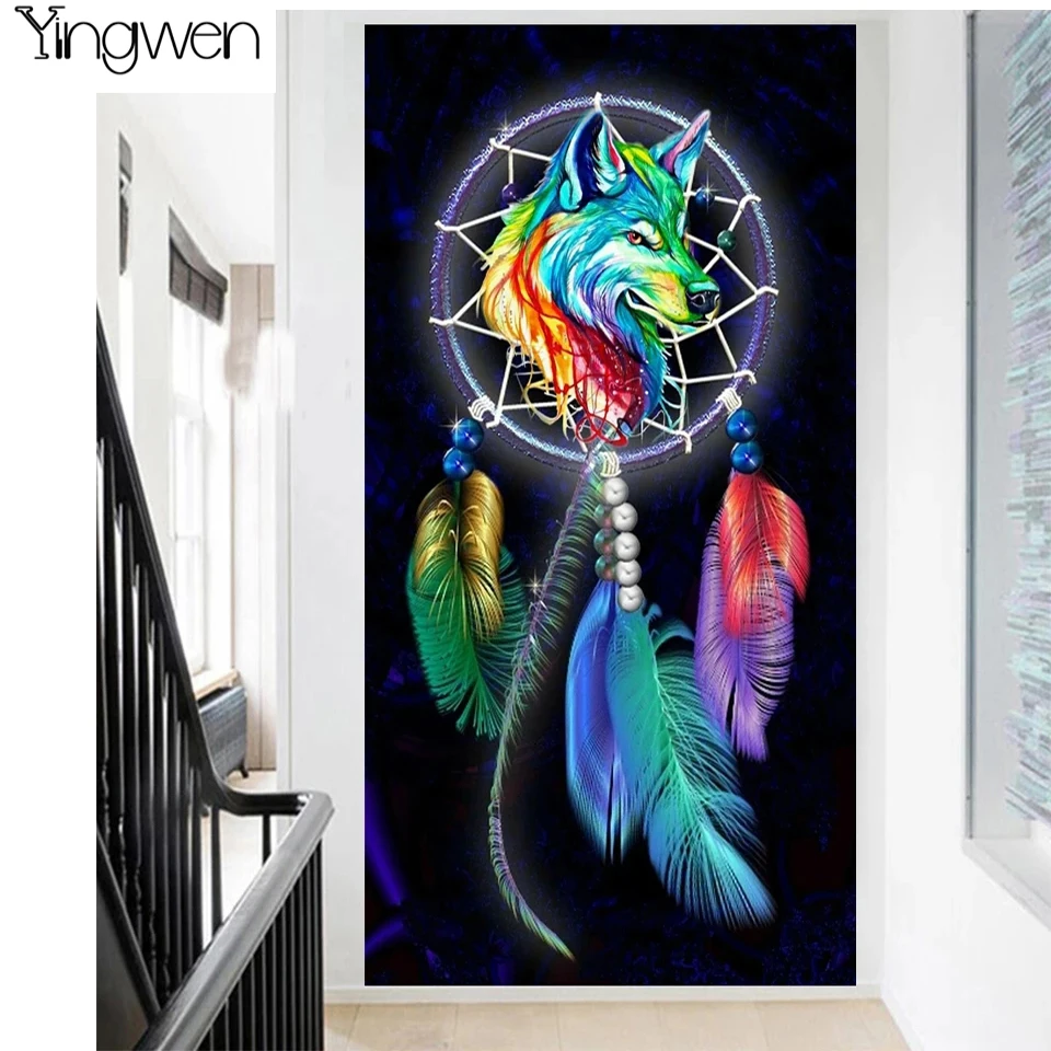 

Abstract Color Wolf Dream Catcher Diamond Painting 5D DIY Handmade Full Diamond Embroidery Colorful Feather Indian Home Decor