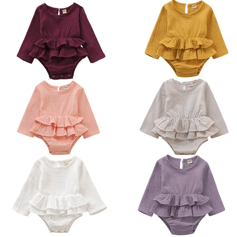 Хлопковый комбинезон для новорожденных девочек Топы с длинными рукавами
