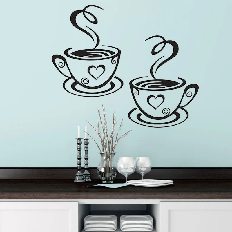 

Coffee Cup with Heart Vinyl Quote Restaurant Kitchen Removable Wall Stickers DIY Home Decor Wall Art Room Decoration