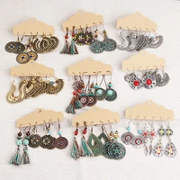 lats boho ethnic silver color earrings set for women vintage wood tassel dangle earring 2020 new fashion earings brincos jewelry