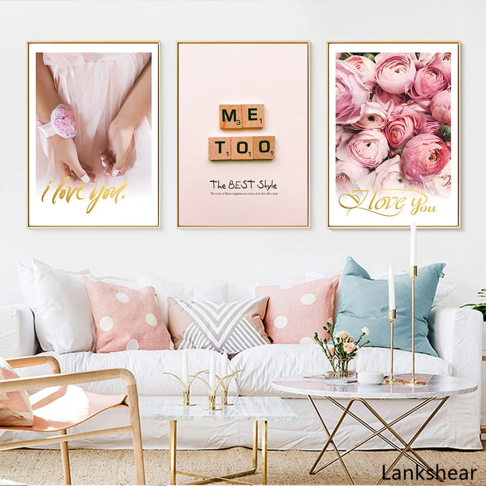 Романтические Розовые Розы Любовь Картины на Холсте Постеры в Северном Стиле для Украшения Спальни Гостиной в Домашнем Интерьере.