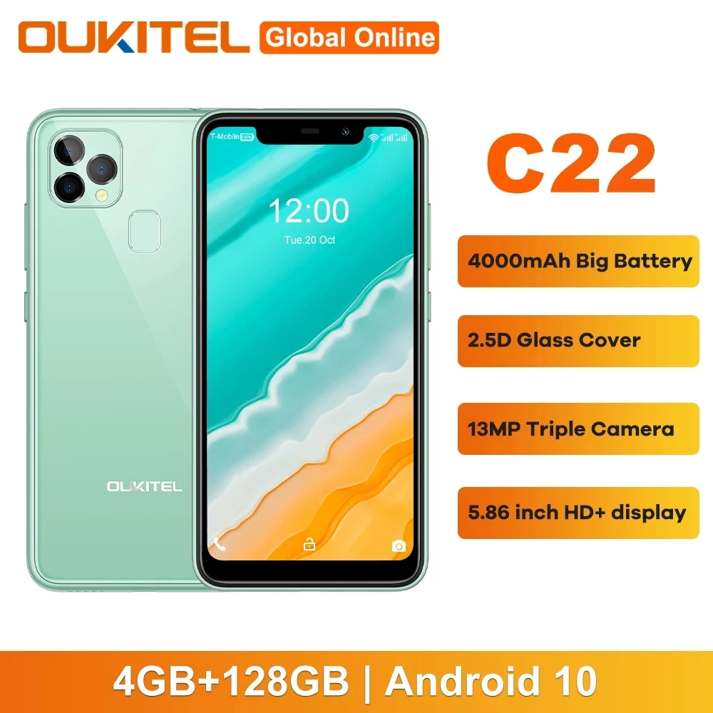 

OUKITEL C22 Mobile Phones 4GB 128GB 4000mAh Quad Core 5.85"HD+ Smartphone 13MP Triple Camera 2.5D 1.8Ghz Celular Cell Phone
