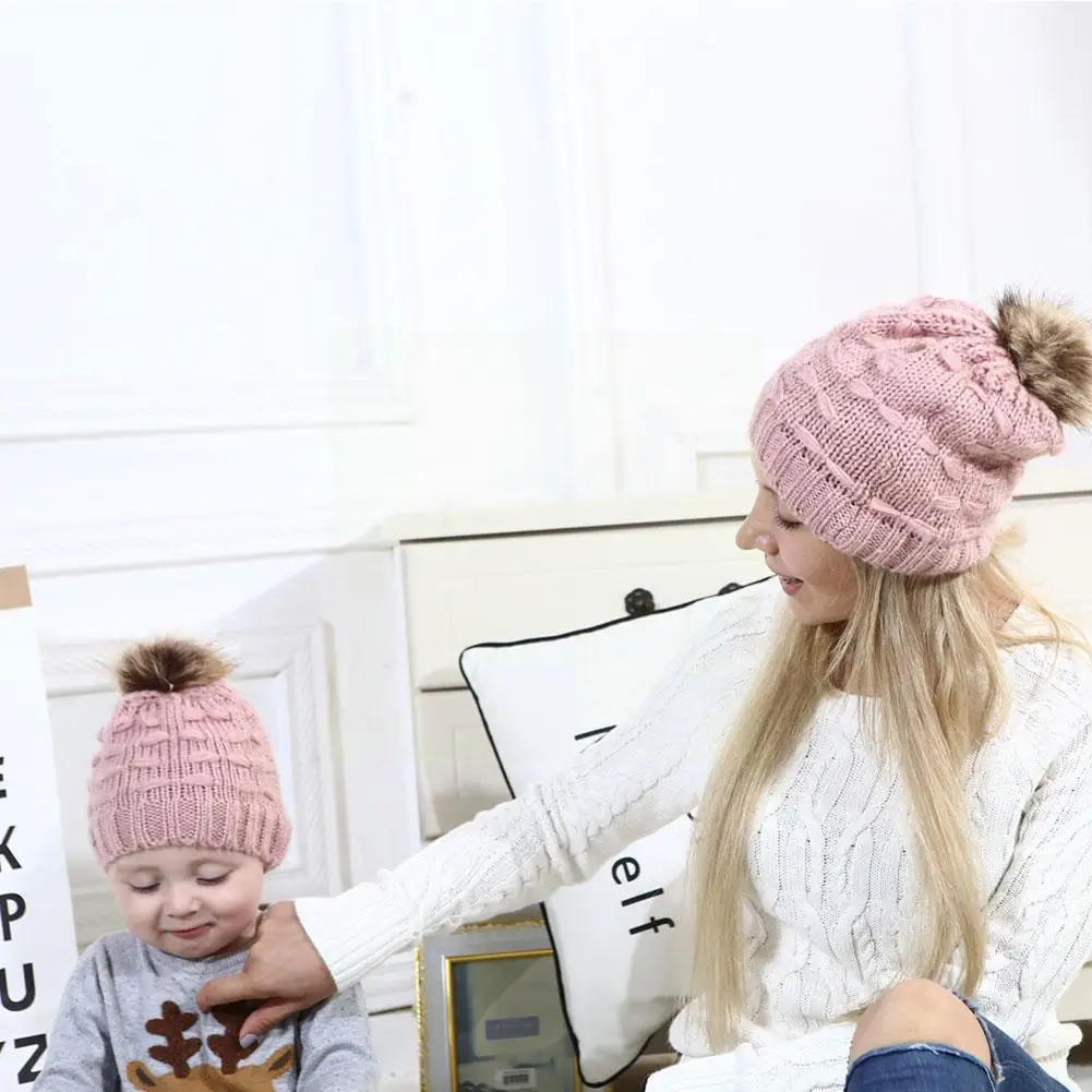 

Parent-child Woolen Hat Mom Dome Warm Knitted Hat Mom Knit Winter Family Hat Adult Caps Soft Hats Children Beanie Warm Matc O0W9