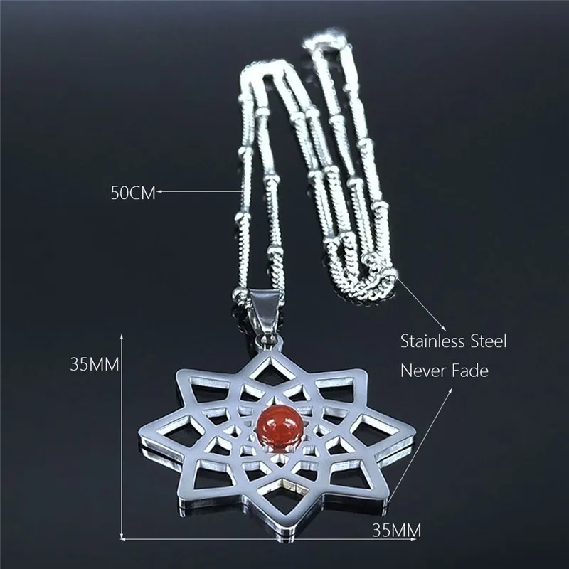 

Flower of Life Garnet Stainless Steel Charm Necklace for Women/Men Silver Color Pendants Necklaces Jewelry gargantilla N4109S04