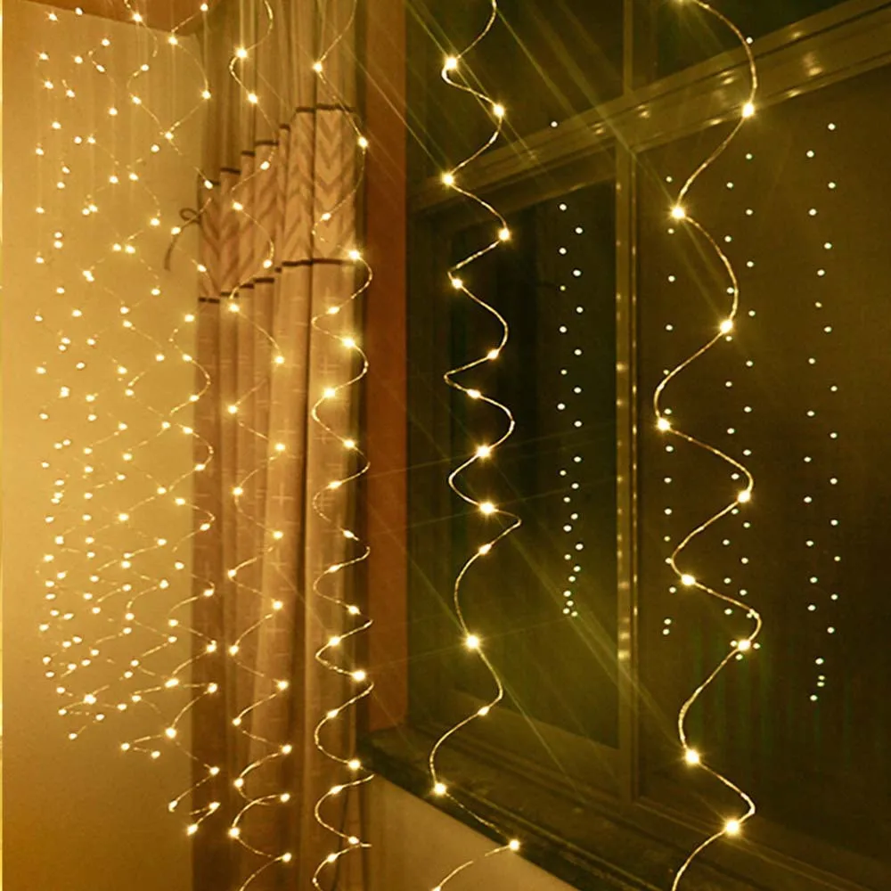 IP65 Waterpoof USB 3M*1M Copper Led Curtain string light Outdoor decoration 8 Light Mode for Window Roof Christmas Party Bar | Освещение