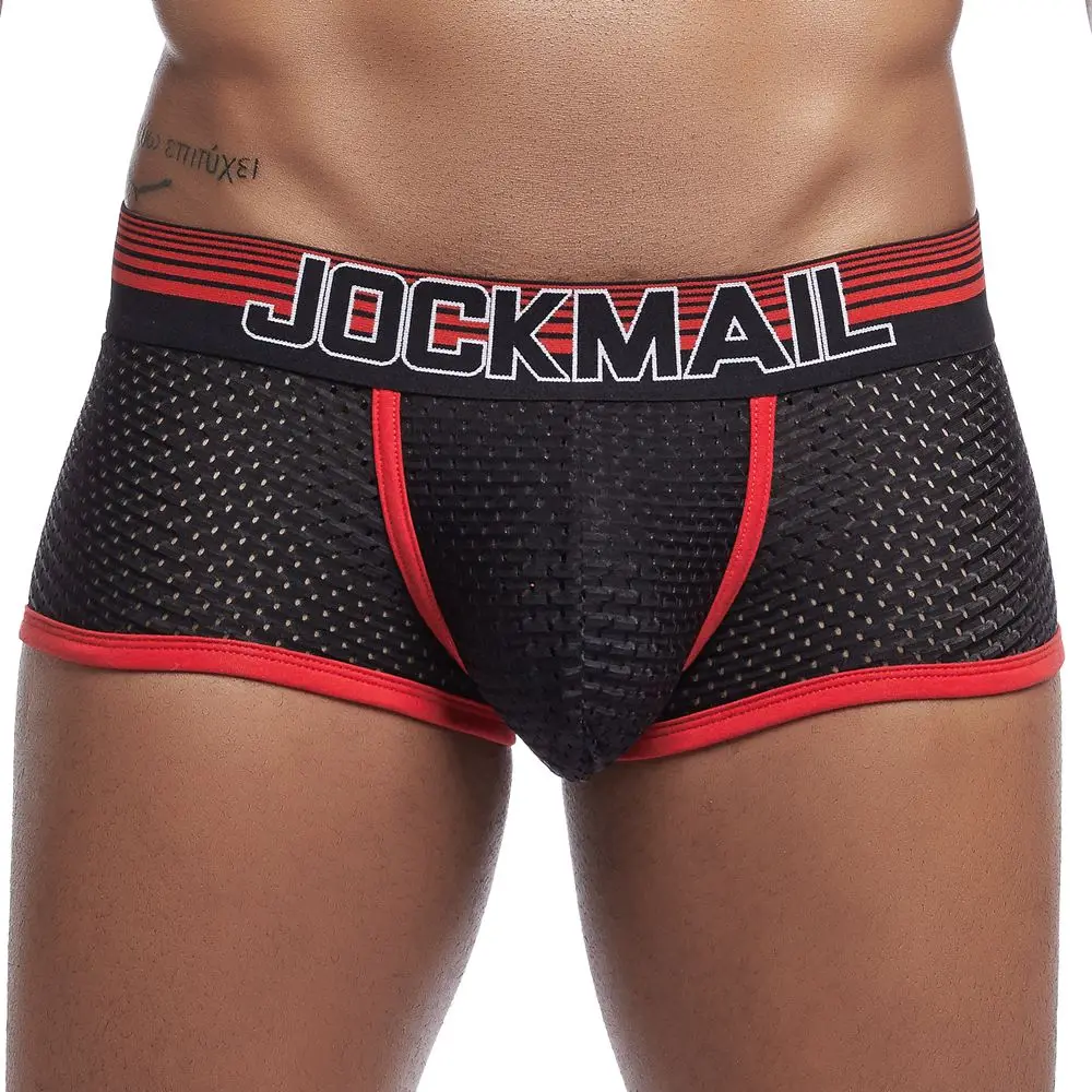 JOCKMAIL, мужские трусы, дышащие боксеры, хлопковое Сетчатое Мужское нижнее белье, u-образный выпуклый мешочек, сексуальные трусы, набивные листья, домашняя одежда, шорты