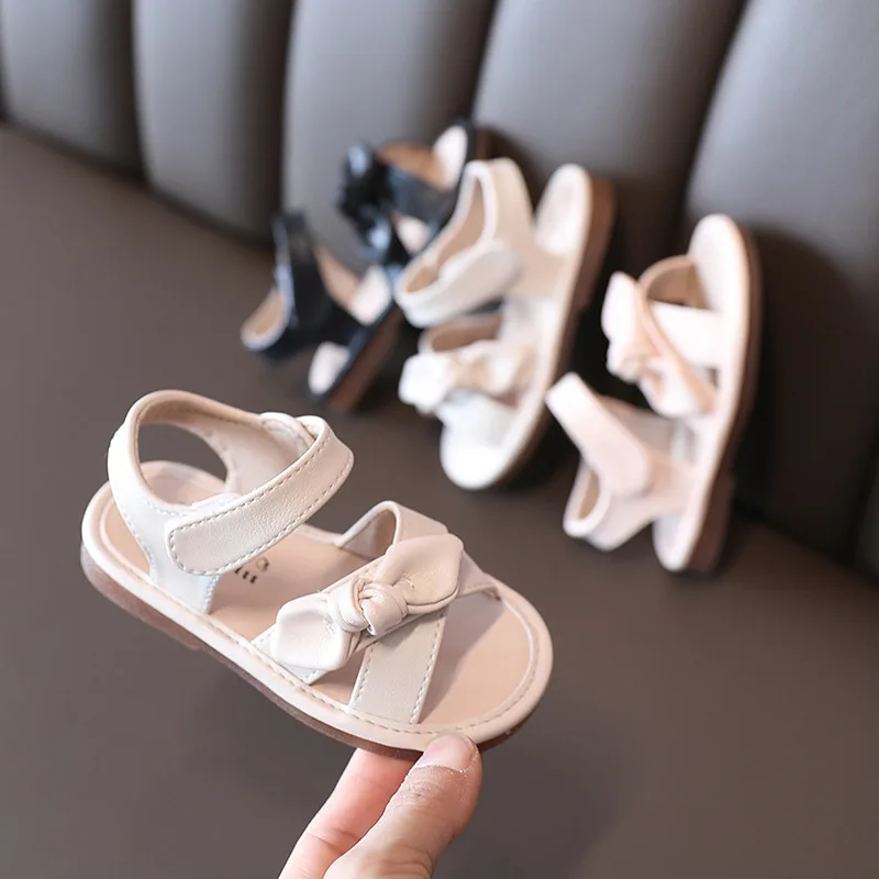 Sandalias de Punta abierta para ni&ntilde;as, zapatos de princesa de fondo suave con lazo, versi&oacute;n coreana, moda 21-30, novedad de verano 2022-3