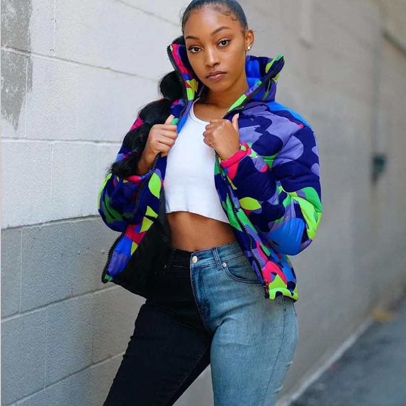 Модные женские пальто на молнии с карманами камуфляжная куртка отложным