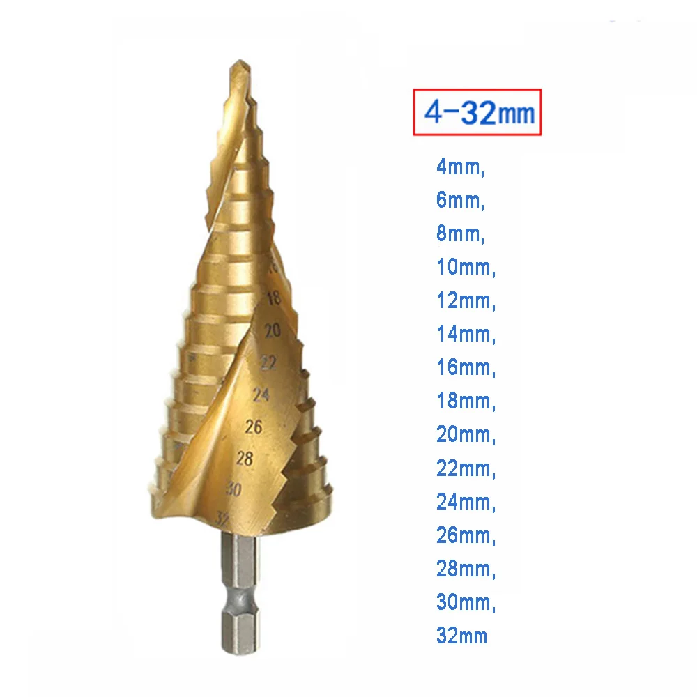4-32 mm Vastar из быстрорежущей стали титановое ступенчатое сверло 3-12 мм 4-12 мм 4-20 мм металлический центральный пробойник для деревообработки - Цвет: 4-32 mm