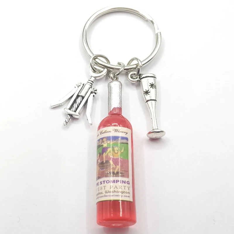 Мода брелок для бутылки вина Мужской винтажный красного цепочка ключей женская