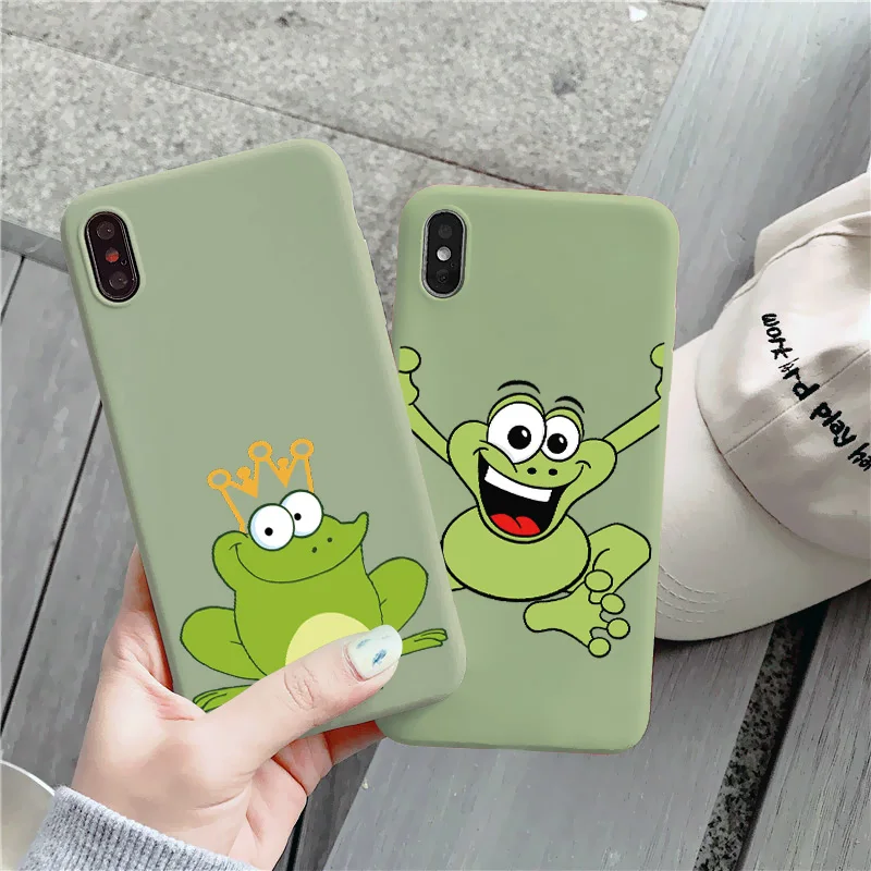 

Mint Funny Crown Frog Animal Phone Case for iphone X XS MAX XR 11 12 13 Pro Max 6s 7 8 Plus SE 2020 Back Soft Silicone Cover