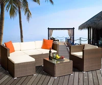 4pcs rattan outdoor patio furniture set brown wicker garden sofa included 1 3 seat 1 ottoman 1 armchair 1 tea tableus depot