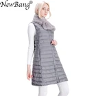 NewBang Женский Длинный жилет ульсветильник пуховик женский пуховик длинный тонкий без рукавов без воротника куртка